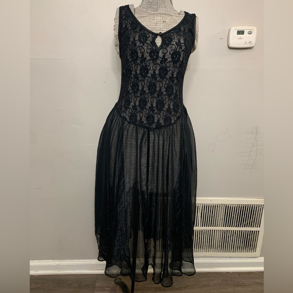 Vintage Gilligan & O'Malley Black Lace Maxi Dress